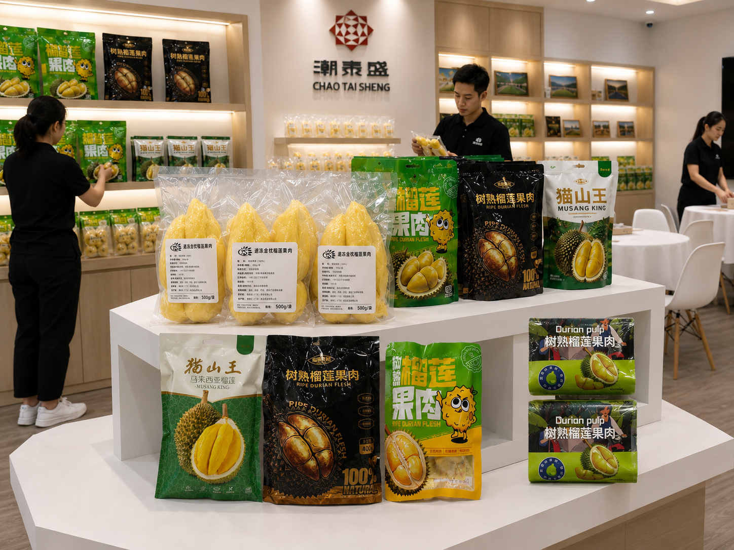 潮泰盛产品展厅与榴莲产品陈列